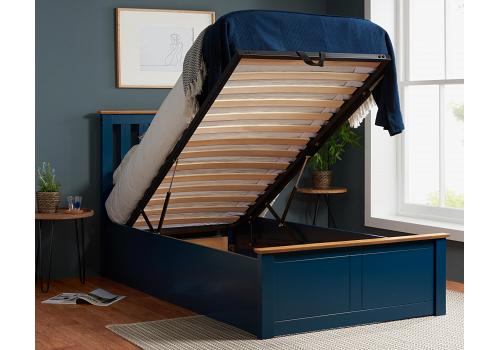 3ft Single Navy Blue Wood Ottoman Lift Up Bed frame 1